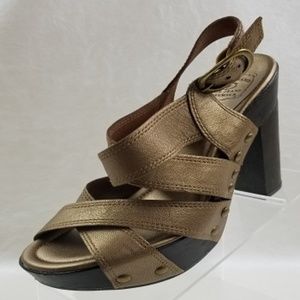 Lucky Brand Tessa Gold Leather Platform Heels 9